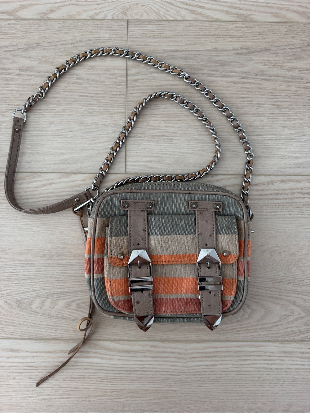 Rebecca Minkoff Striped Canvas Crossbody in Orange, Beige and Taupe